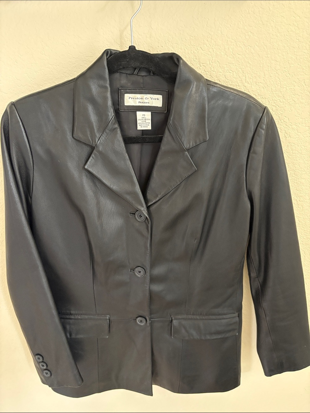 Preston & York Petite Black Leather Blazer with Notched Lapel